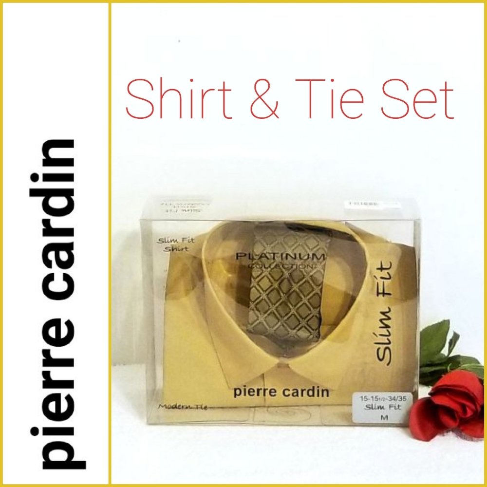 🆕️ Pierre Cardin Fitted Med Gold Shirt & Tie Set
